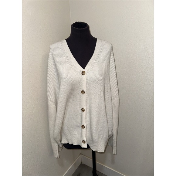 Hudson's Bay Company Sweaters - Hudson Women's White Cotton Cardigan, Size XXL Knit‎ Button Up